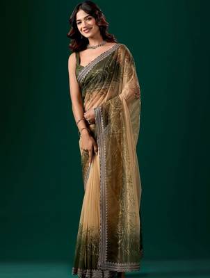 Green ombre beads and stones tissue saree 2