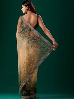 Green ombre beads and stones tissue saree 4