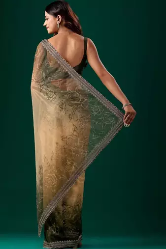 Green ombre beads and stones tissue saree