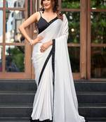 White embellished embroidered silk blend saree