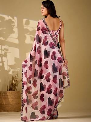 Pink beads and stones organza saree 5