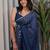 Navy blue embellished sequinned tissue saree