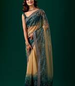 Multicolor floral embroidered tissue saree