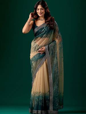 Multicolor floral embroidered tissue saree 4