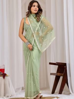 Magenta ethnic motifs embroidered  chiffon saree 1