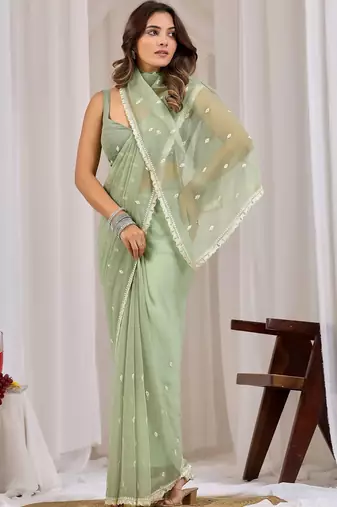 Magenta ethnic motifs embroidered  chiffon saree