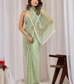 Magenta ethnic motifs embroidered  chiffon saree