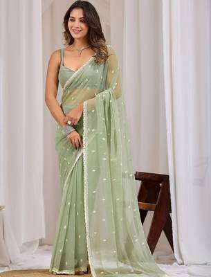 Magenta ethnic motifs embroidered  chiffon saree 3