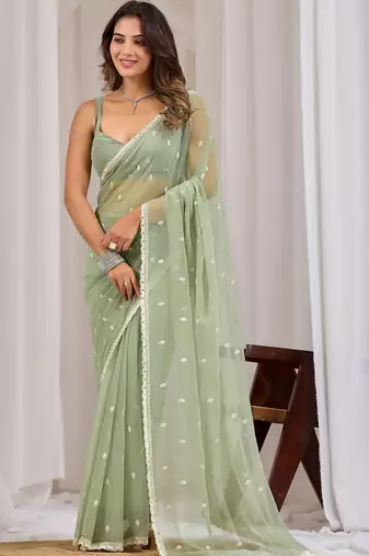 Magenta ethnic motifs embroidered  chiffon saree