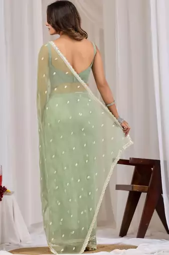 Magenta ethnic motifs embroidered  chiffon saree