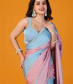 Multicolor embellishment beads & stones satin saree