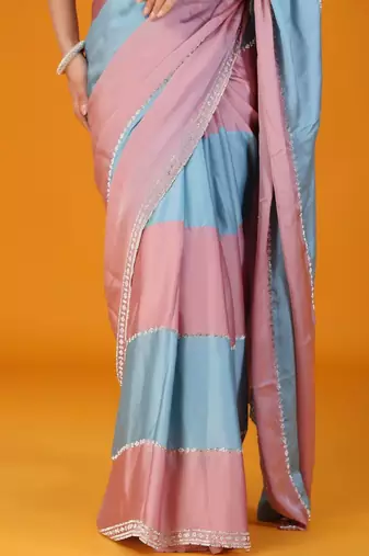 Multicolor embellishment beads & stones satin saree