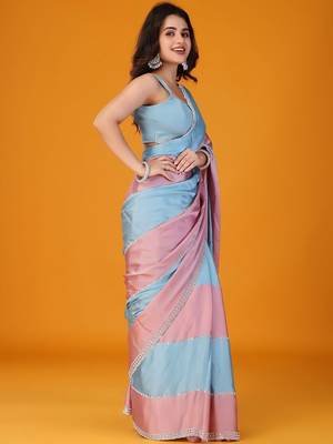 Multicolor embellishment beads & stones satin saree 4