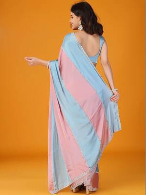 Multicolor embellishment beads & stones satin saree 5