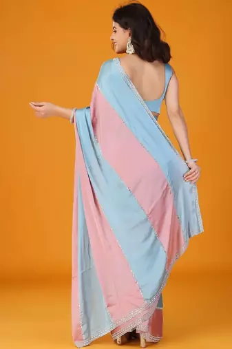 Multicolor embellishment beads & stones satin saree