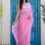 Pink floral embroidered poly chiffon saree