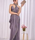 Lavender woven design beads and stones saree