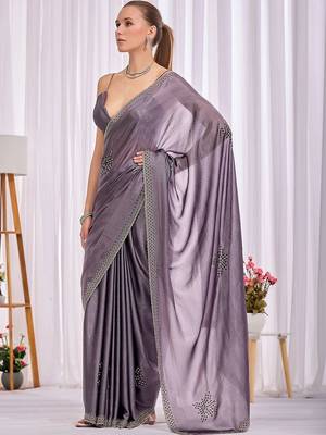 Lavender woven design beads and stones saree 2
