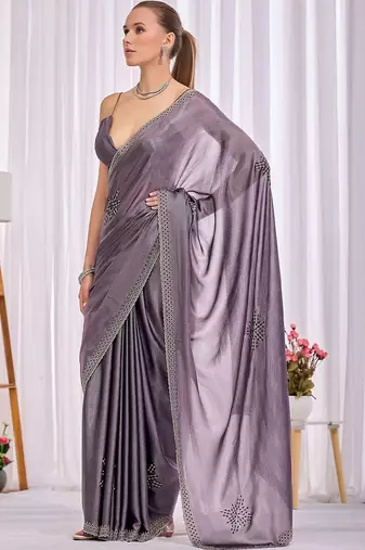 Lavender woven design beads and stones saree