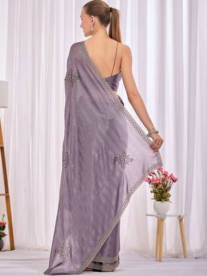 Lavender woven design beads and stones saree 5