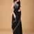 Black stonework embellished beads border satin saree with unstitched blouse