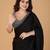 Black stonework embellished beads border satin saree with unstitched blouse