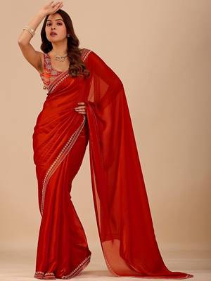 Red embellished embroidered organza heavy work saree 1