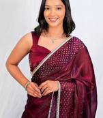 Maroon embellished sequinned tissue saree
