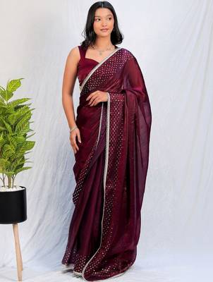 Maroon embellished sequinned tissue saree 2