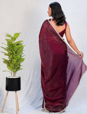 Maroon embellished sequinned tissue saree 4