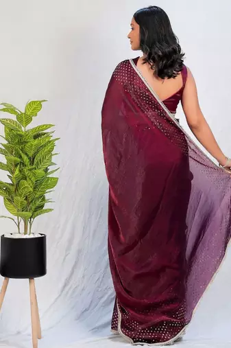 Maroon embellished sequinned tissue saree