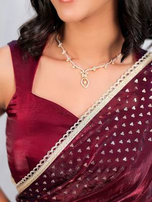 Maroon embellished sequinned tissue saree 5