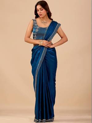 Blue embellished embroidered organza heavy work saree 1