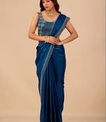 Blue embellished embroidered organza heavy work saree