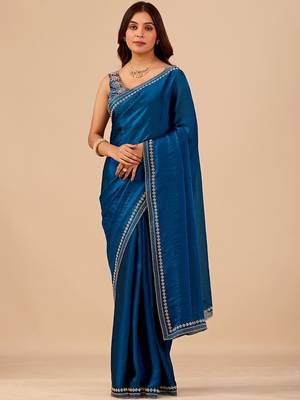 Blue embellished embroidered organza heavy work saree 3