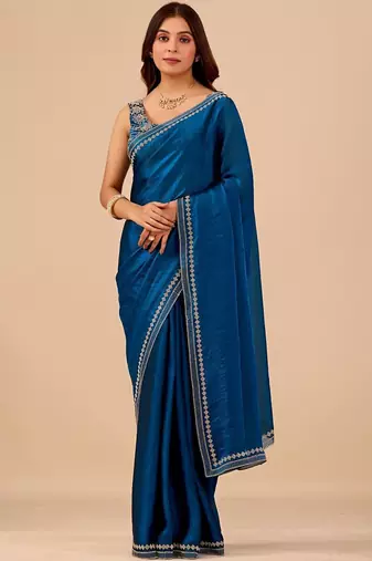 Blue embellished embroidered organza heavy work saree