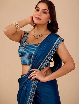 Blue embellished embroidered organza heavy work saree 4