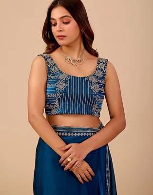 Blue embellished embroidered organza heavy work saree 5