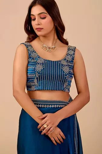 Blue embellished embroidered organza heavy work saree