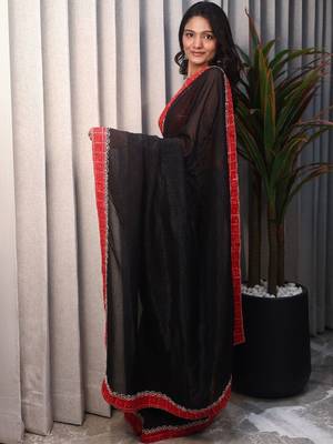 Black woven design sequinned satin saree 2