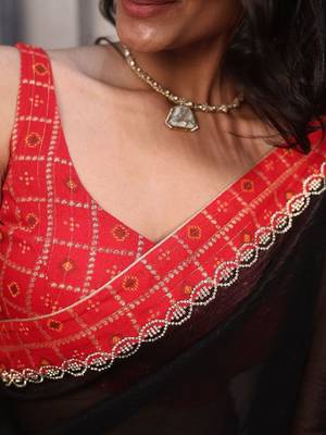 Black woven design sequinned satin saree 4