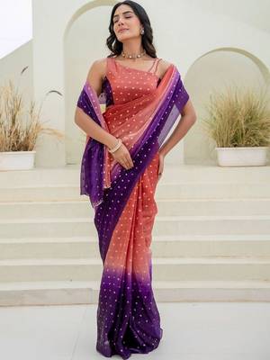 Multicolor polka dot zari jute silk saree 1