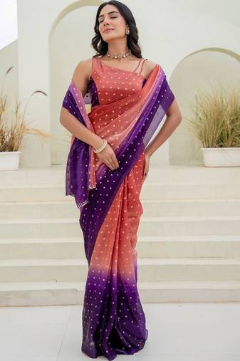 Multicolor polka dot zari jute silk saree