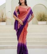Multicolor polka dot zari jute silk saree