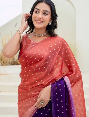 Multicolor polka dot zari jute silk saree 2