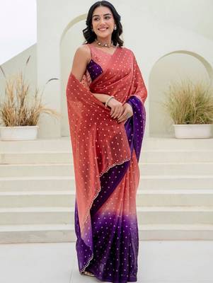 Multicolor polka dot zari jute silk saree 3