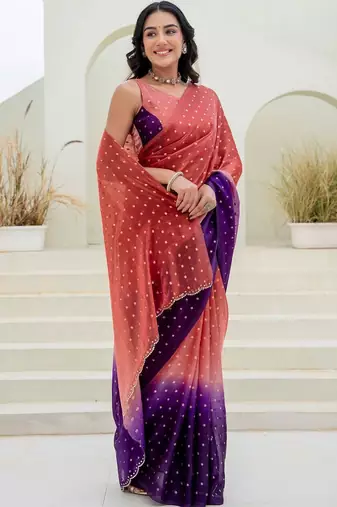 Multicolor polka dot zari jute silk saree
