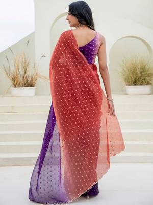 Multicolor polka dot zari jute silk saree 5