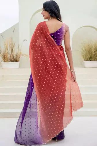 Multicolor polka dot zari jute silk saree