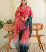 Pink polka dot zari jute silk saree